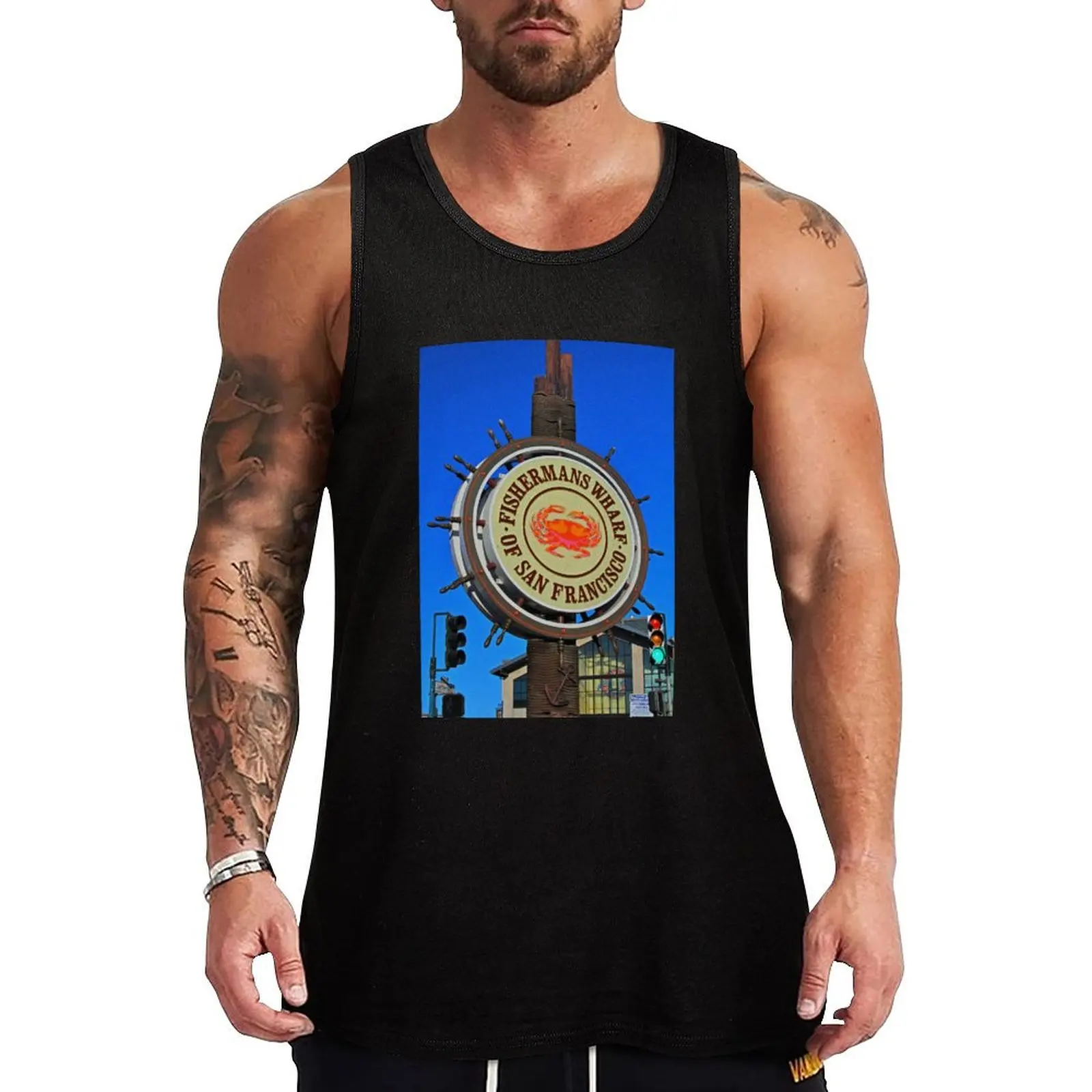 

Fisherman's Wharf San Francisco- vertical Tank Top Japanese t-shirt gym clothing T-shirt men