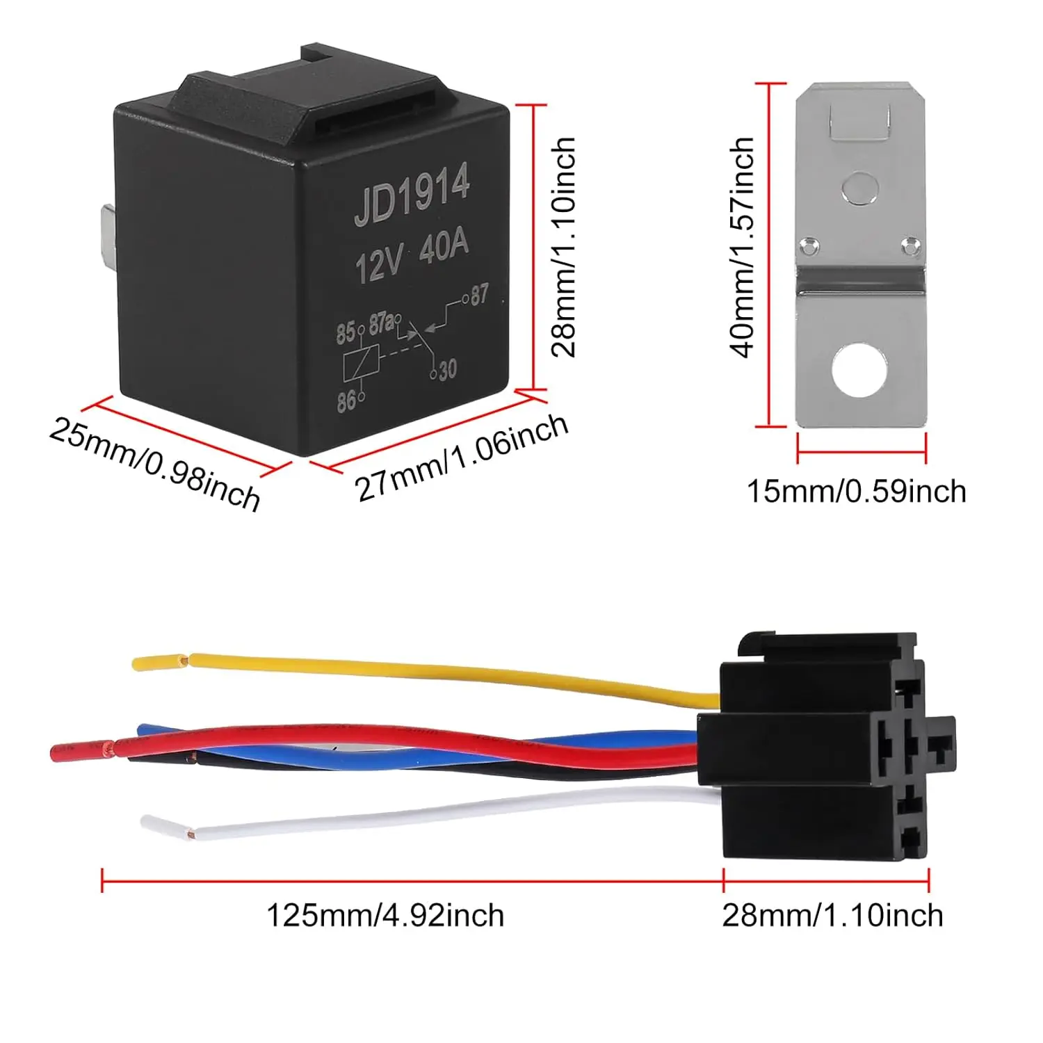 10 Pack 40/30 AMP 12V DC Waterproof Relay and Harness Heavy Duty 12 AWG Tinned Copper Wires, 5-PIN SPDT Automotive Relay