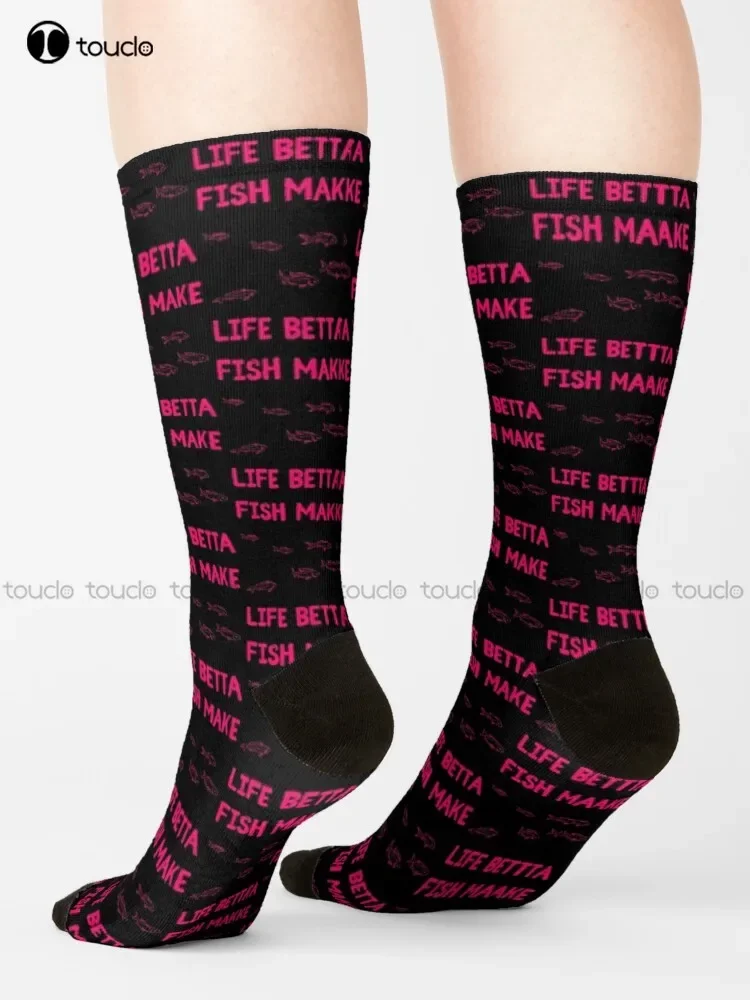 Fish Make Life Betta Socks Cute Socks For Women Cartoon Comfortable Best Girls Sports Street Skateboard Socks 360° Digital Print