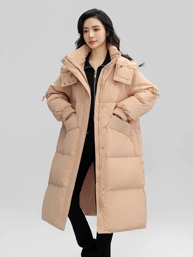 

Winter Warm Coat Thickened 90 White Duck Down Long Down Jacket Hooded Removable Design Temperament Slim Versatile Women's Coat