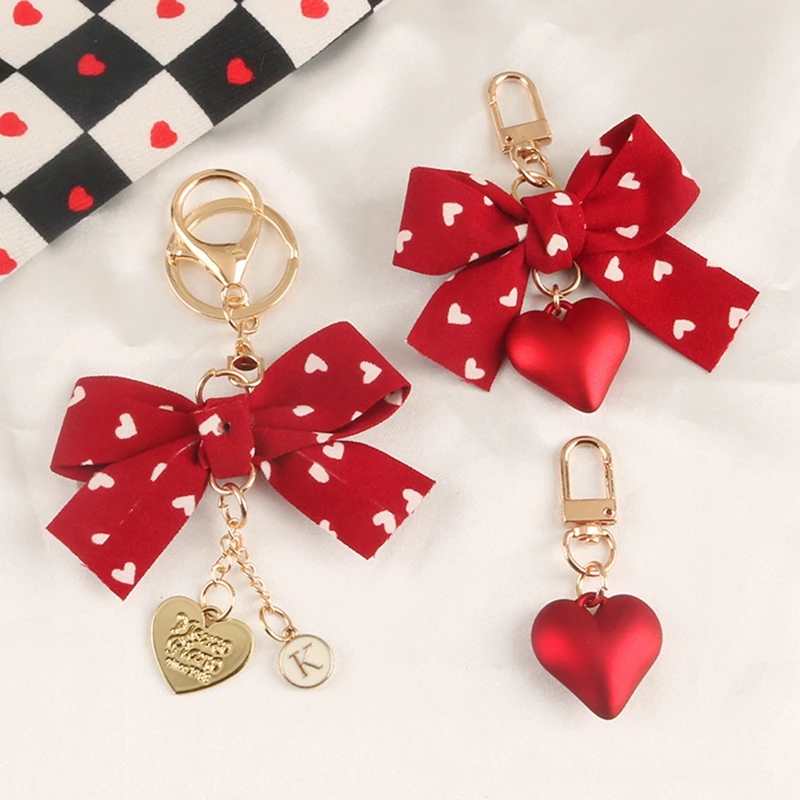 Cute Girly Bow Heart Flower Keychain Fashion Metal Keychains Charms Women Girl Car Bag Pendant Key Ring Keyring Gift Jewelry