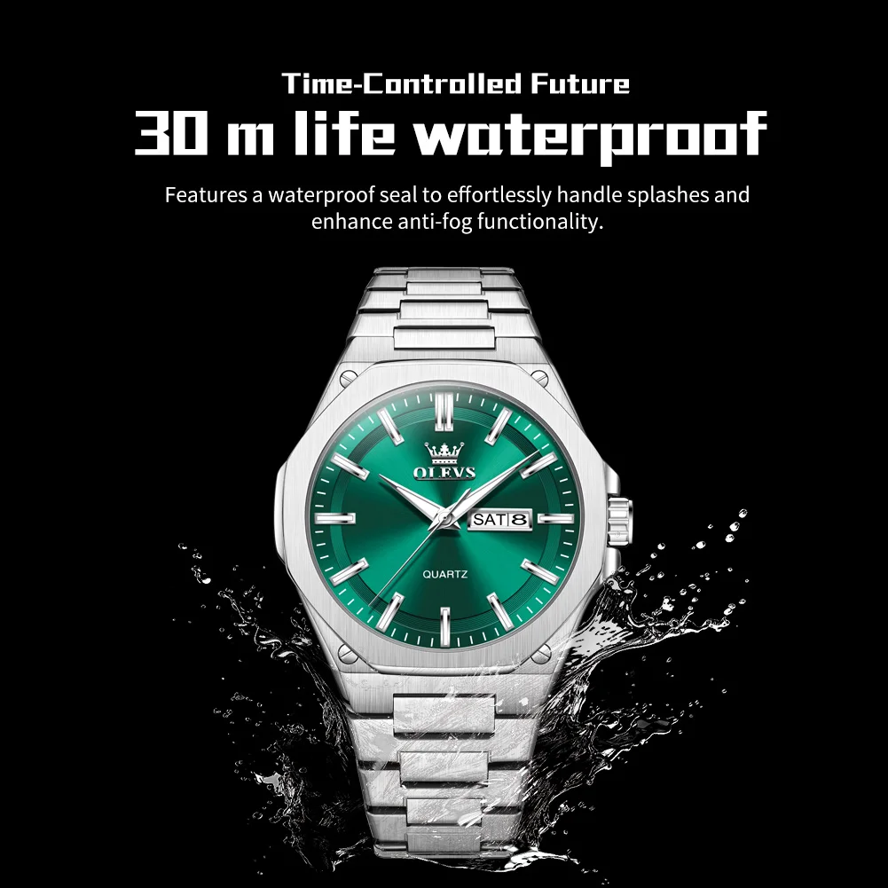 

OLEVS 3733 Casual fashion brushed craft steel belt double calendar men's quartz watch