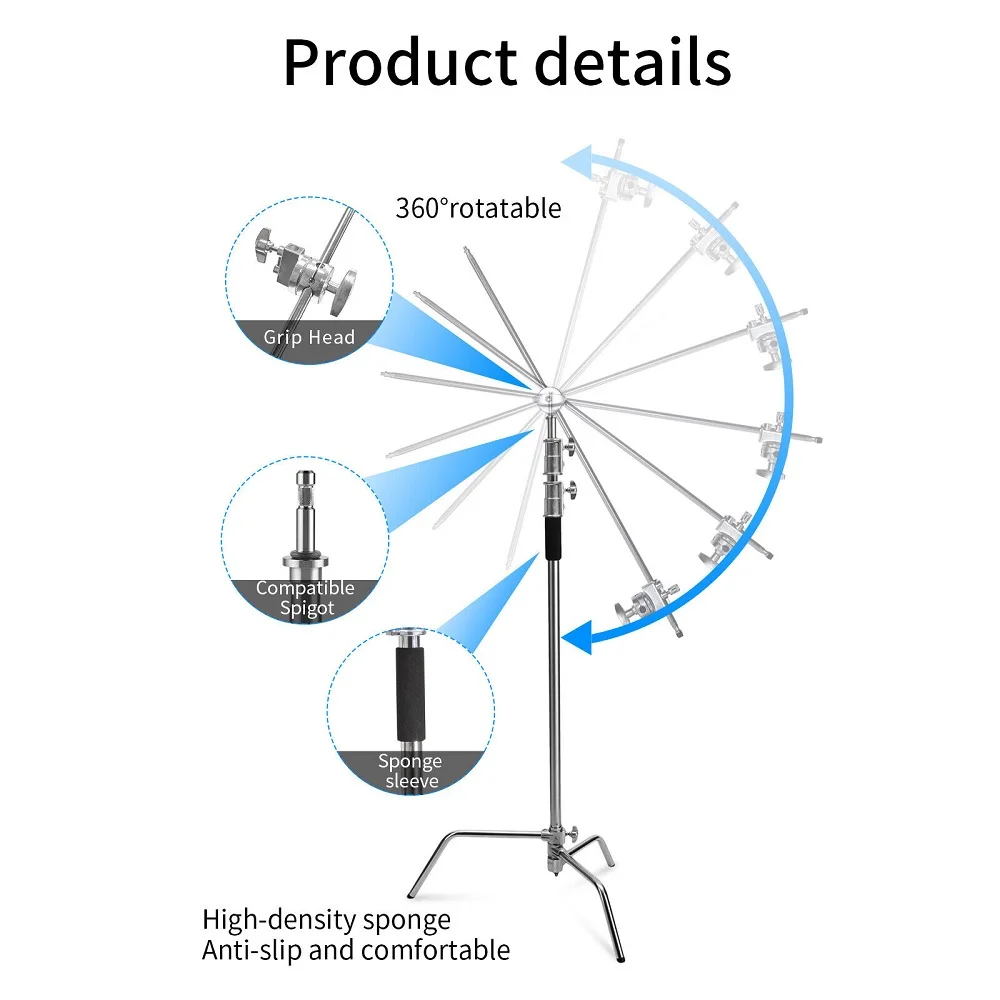 Selens 300 cm C-Stand 360 °   Obrotowy antypoślizgowy stojak na światło ze stali nierdzewnej Uchwyt tła Zestawy do studia fotograficznego Rekwizyty fotograficzne