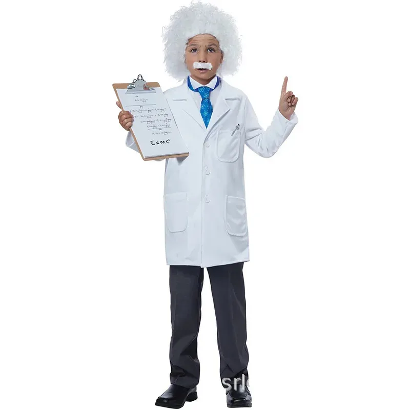 

♥2026 New Great Scientist Boys Children Physicist Costume Albert Einstein Halloween Cosplay Party Mad Kids Lab C ♥♥★