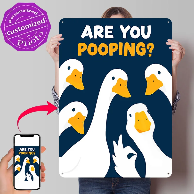 Goose Gang Asks 'Are You Pooping?' 3D Texture Printed Poster Custom Vintage Metal Tin Plate Sign for Wall Art Decoration Room
