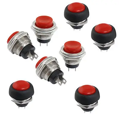 SPST 2 Terminals Red Round Momentary Push Button Switch 1 NO 1 NC