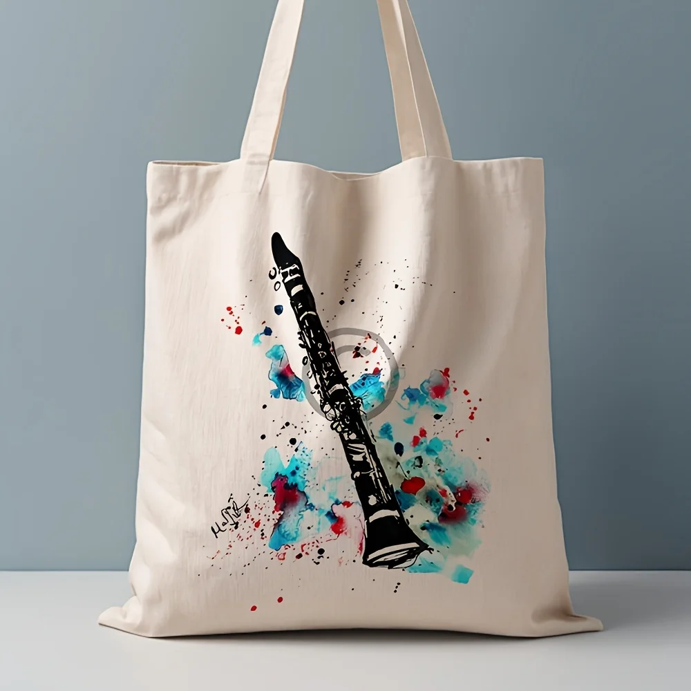 1pc Abstract Watercolor Clarinet Canvas Tote Bag Reusable Shopping Bag Perfect for Musicians and Music Lovers Fashion Bags