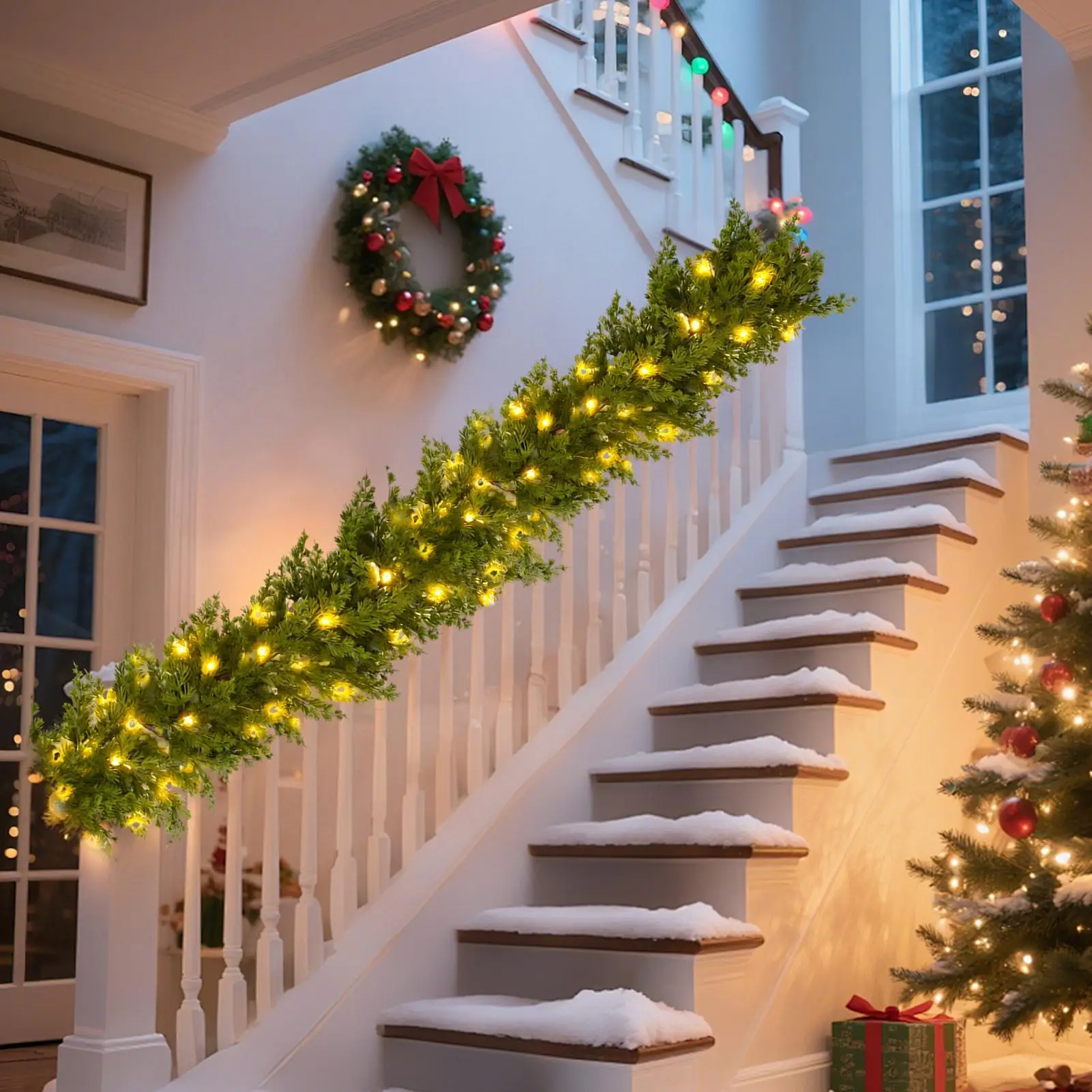 

Christmas Outdoor Twinkling Tree Wreath Illuminated Christmas Wreath Fairy Lights With Timer Olive Vine Wreath For Christmas