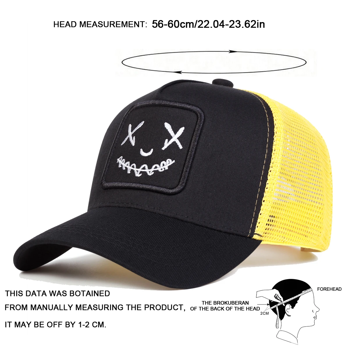 Baseballkappen mit Smile-Face-Stickerei für Damen und Herren, verstellbare Snapback-Kappen aus Baumwolle, Hip-Hop-Mesh-Kappen, Sommer-Outdoor-Sonnenhüte, Dad-Hats – Detail 12