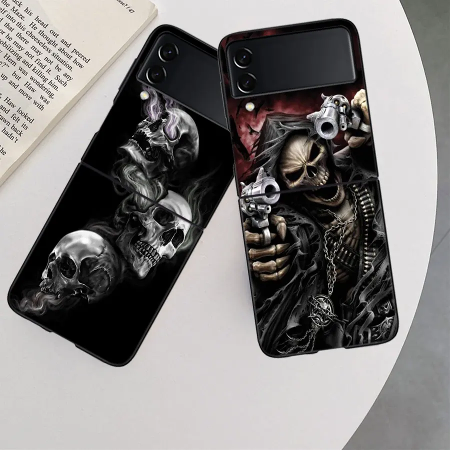 Grim Reaper Skull Skeleton Case for Samsung Galaxy Z Flip 6 Flip 5 4 3 5G Black Cell Phone Cover Samsung Z Flip 5 5G Luxury P