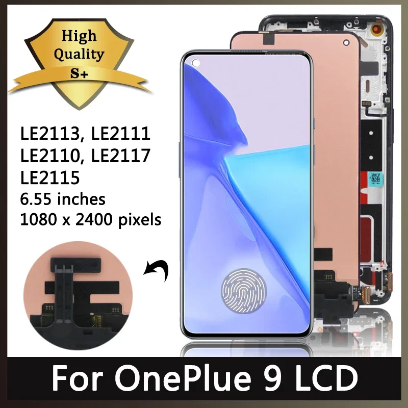 Original AMOLED Display Screen for OnePlus 9 LE2113 LE2111 Replacement, Lcd Display Digital Touch Screen with Frame for 1+9