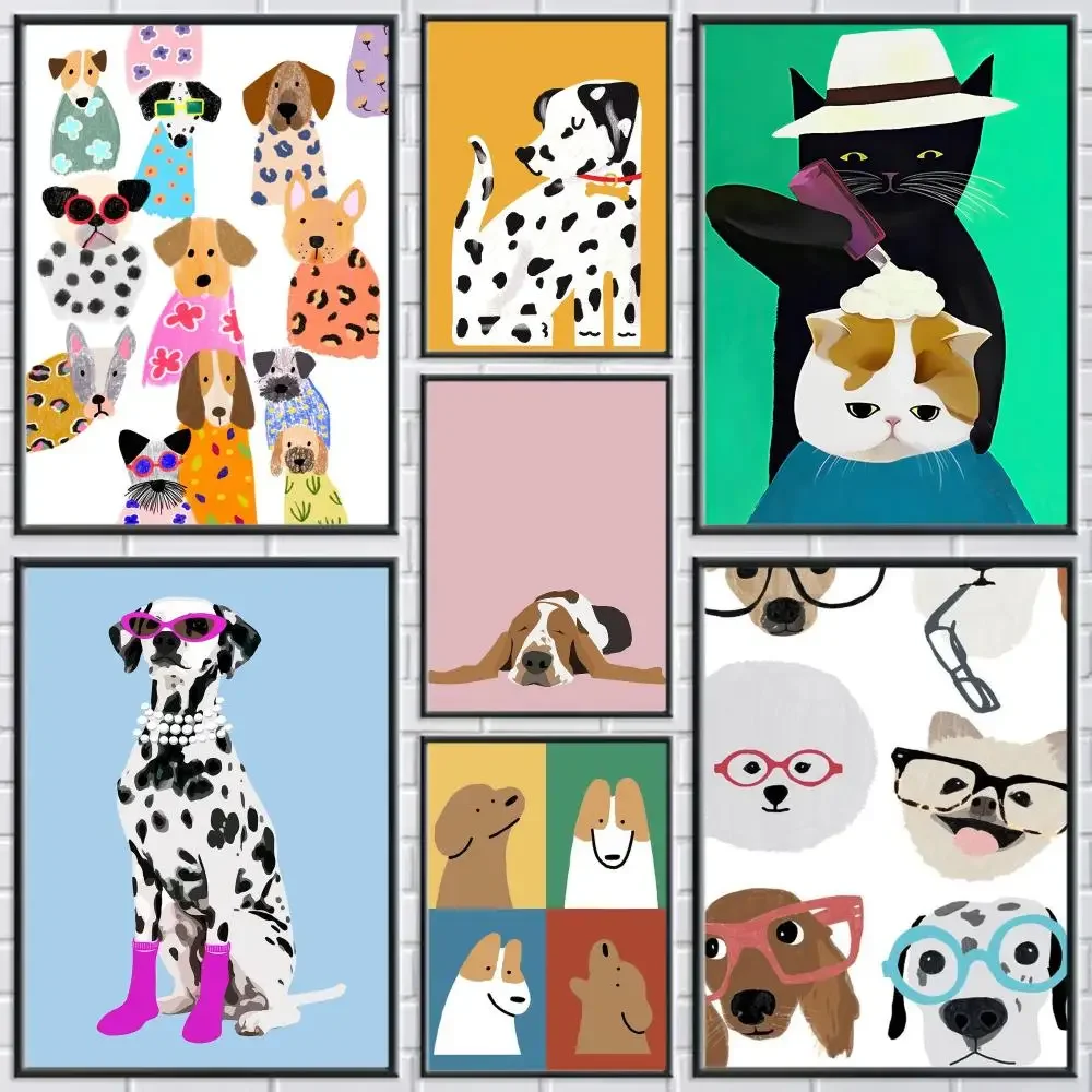 Cute Animal cartoon cute dog anime Painting Calligraphy Poster Canvas Painting Print Art Coffee House Bar Room Decor