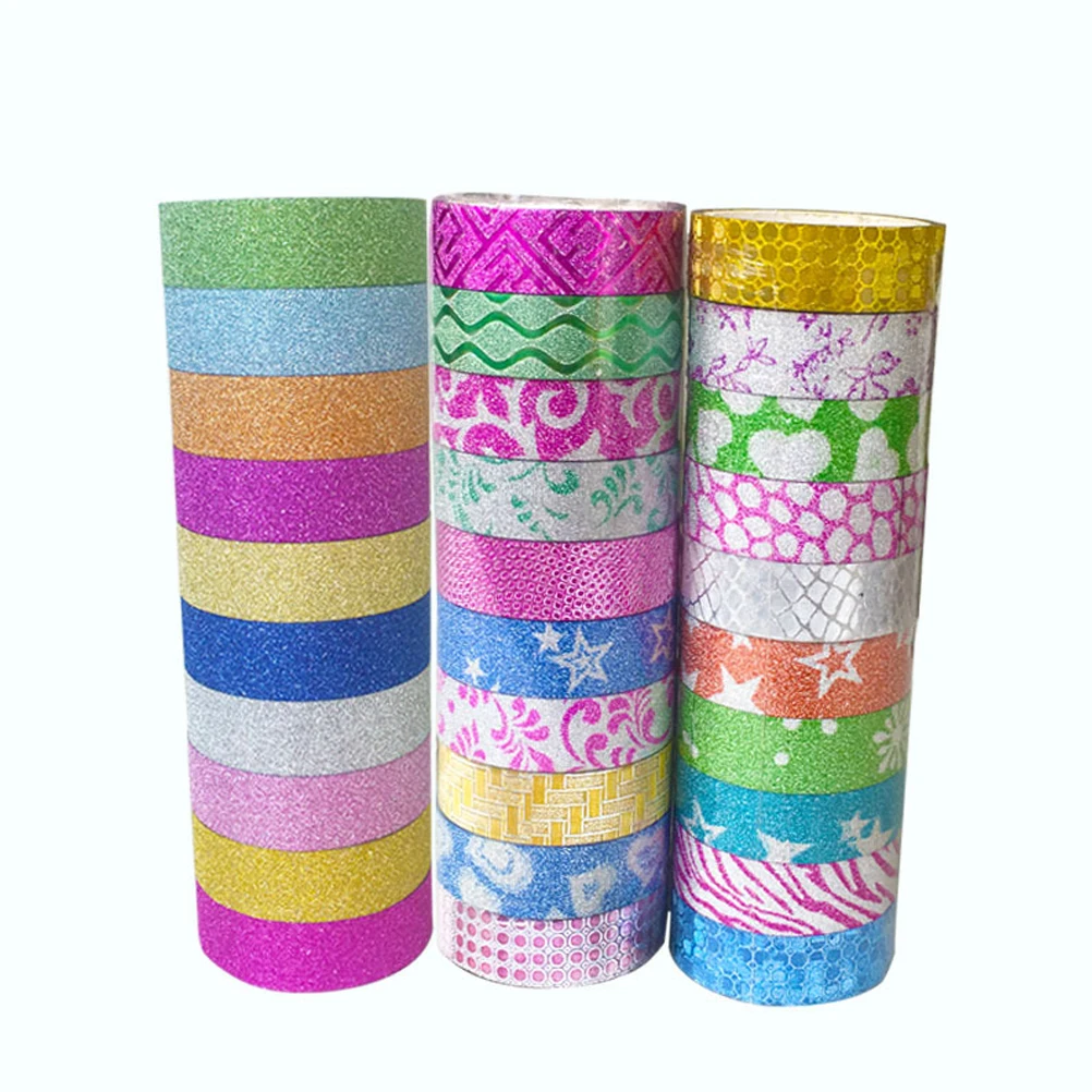 

10pcs Creative Sticker Glitter Washi Set Solid Color Decorative Diy Craft Tape For Scrapbooking Gift Wrapping Reusable