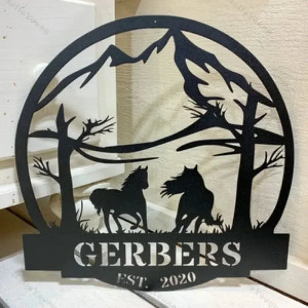 Metal Sign of Wild Horses Monogram, Customized with Style. Decor Piece with Nature's Allure,Rustic Appeal, and Western Elegance