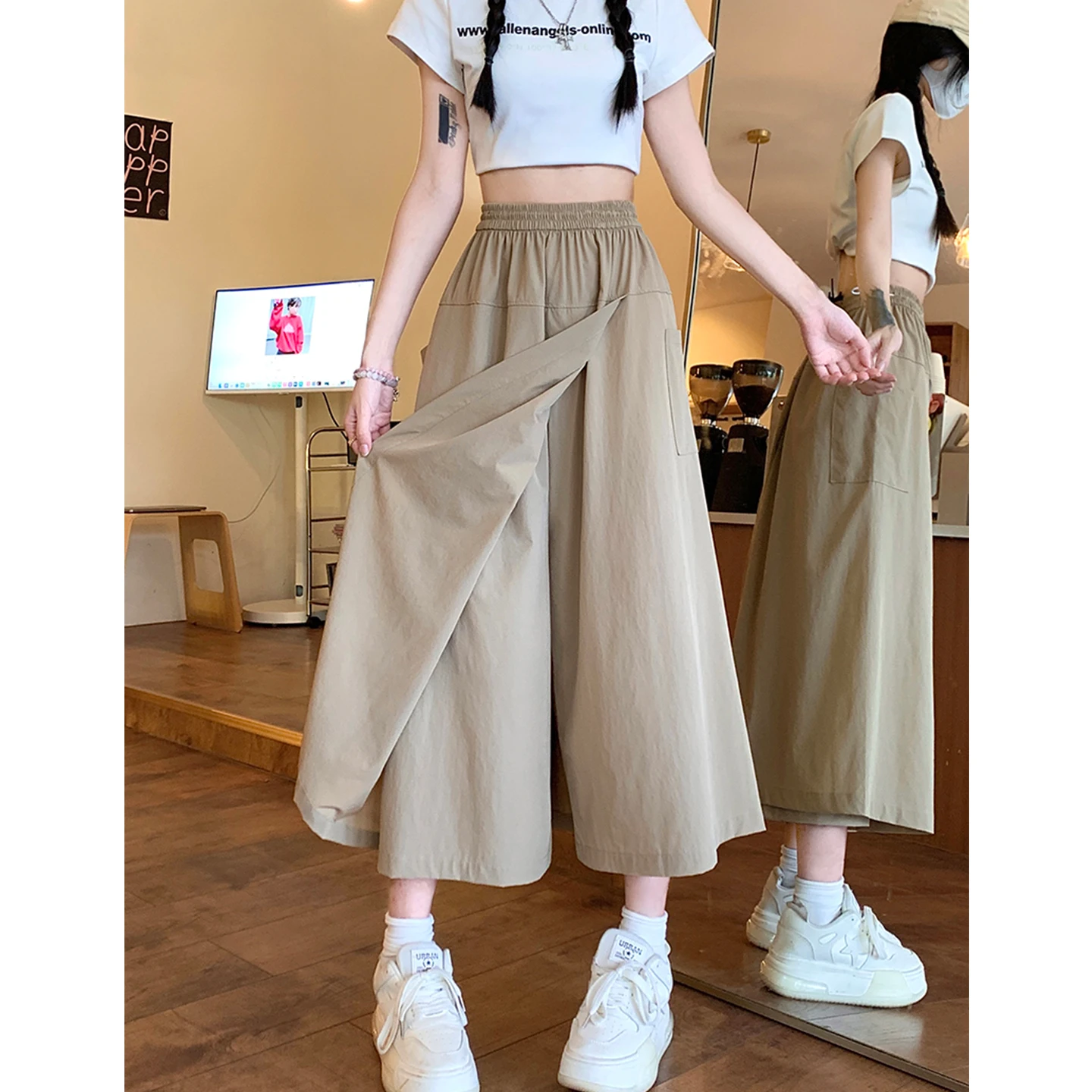 Ice Silk Yamamoto Work Skirt Pants Women Summer Thin High Waist Slimming Small Size Casual Wide Leg Pants Korean Style Straig...