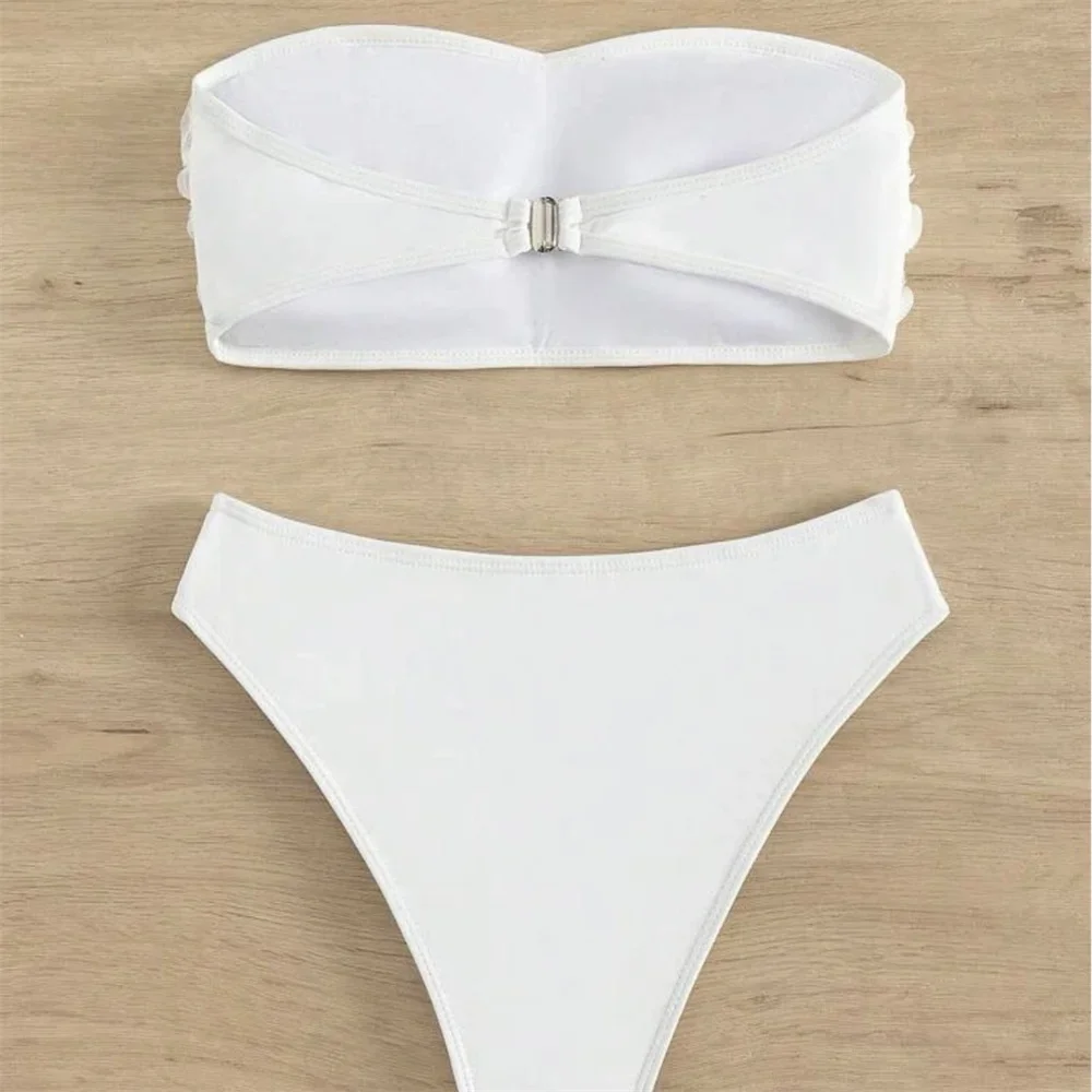 Witte Bloem Bikini Bandeau Badmode Push-Up Badpak Gebloemd Badpak Vrouwen 2 Stuk Strandkleding Vakantie Outfits Tanga Biquini