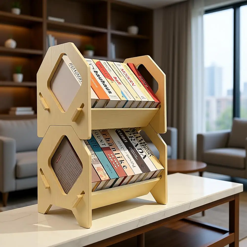 

Medium-Size Stackable Book Organizer with Handle for Portable Storage in Living Room and Kid's Room, No-Nail Installation