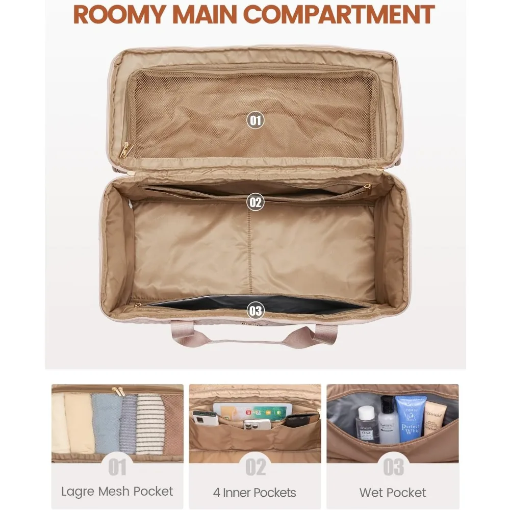 مجموعة حقيبة حمل لعطلة نهاية الأسبوع مع أدوات الزينة وجيب مبلل، معدات سفر مكونة من 3 قطع للرحلات الليلية