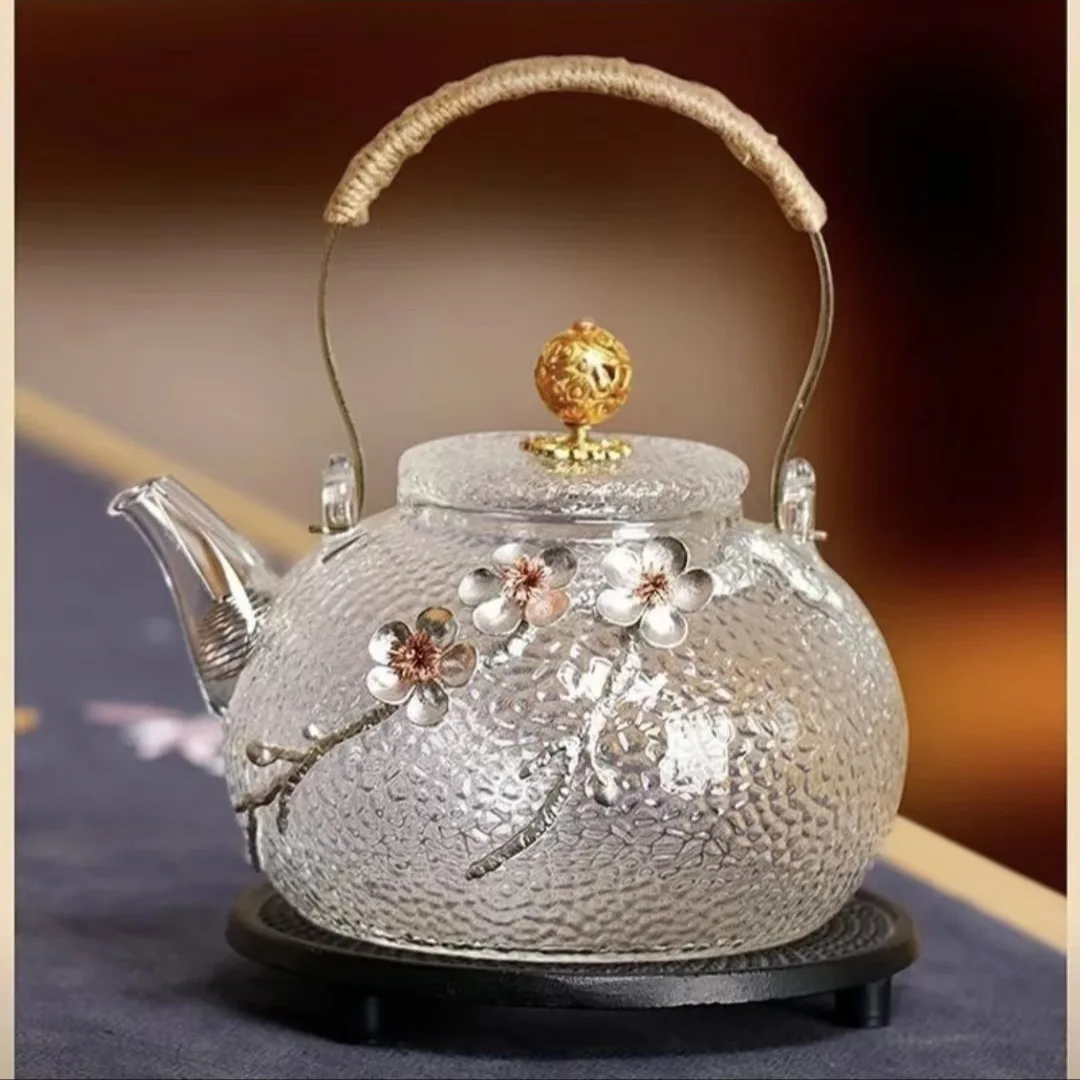 Glass Teapot High Temperature Resistant Tea Set Handmade Hammered Texture Flower Teapot With Handle To Make Teapot Gaiwan Pu Erh