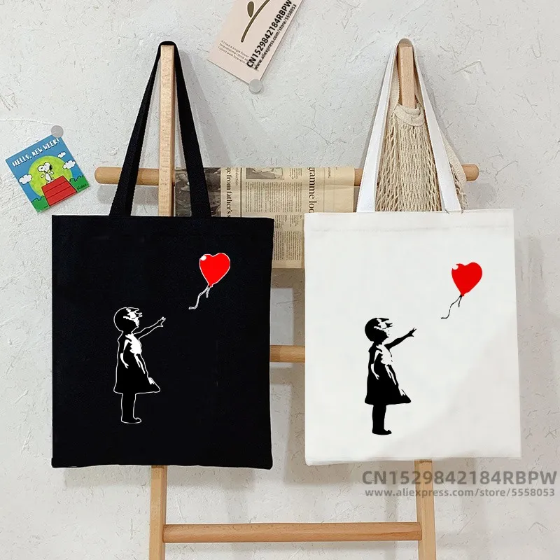 BANKSY La Fille Au Ballon Sac Women Shopping Canvas Tote Bag Girl Harajuku Female Ulzzang Shoulder Bag