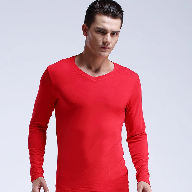 

Men's Modal Thin V-Neck Slim Fit Plaid Bottoming Youth Warm Autumn Clothes Autumn Pants Underwear Set