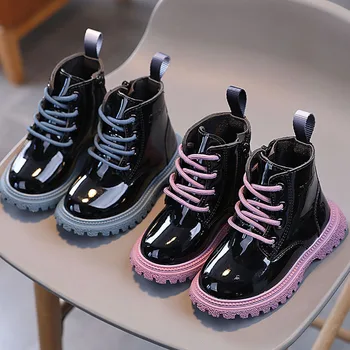 Korean Style Fashion Boots For Girls 2024 Trend Versatile Girl's Boots Anti-slippery Soft-soled Leather Boots Kids Platform