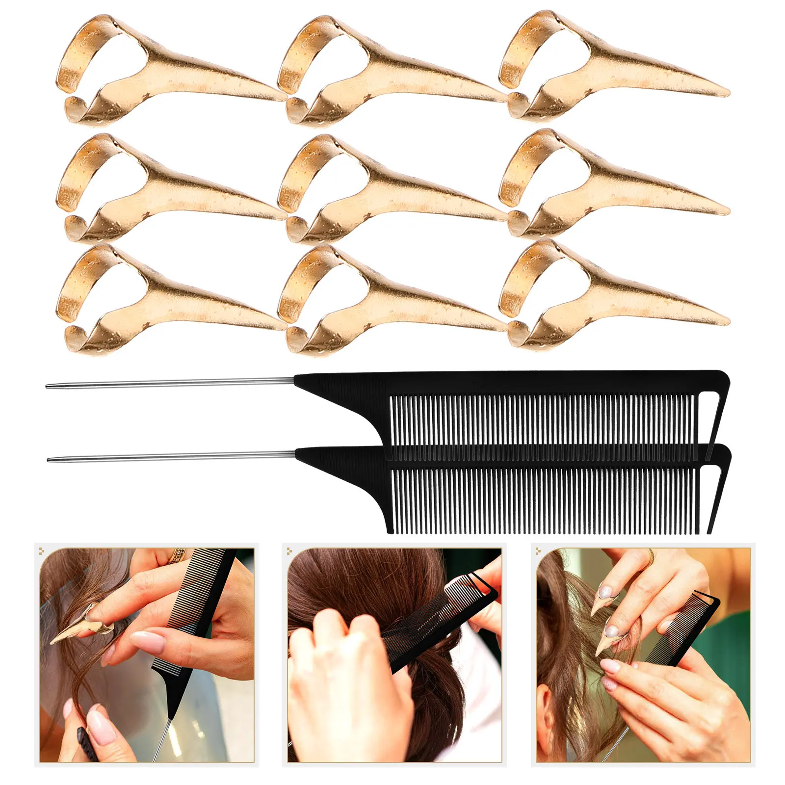 

1Set Rat Tail Comb Hair Styling Set High Hardness Teasing Combs Hair Parting Rings Professional Hairdressing Tools Portable