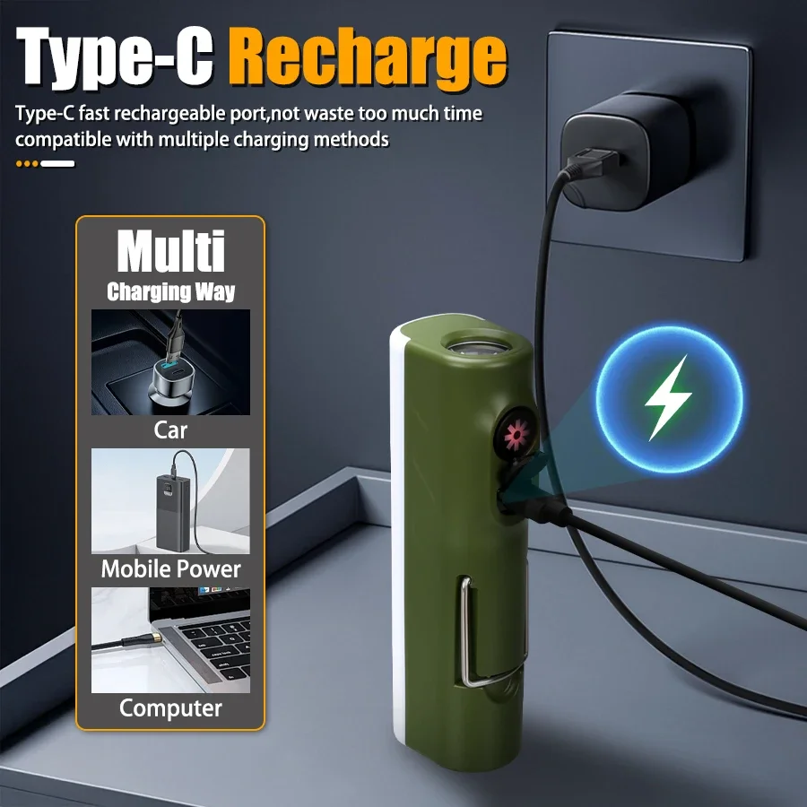 Powerful LED Handheld Flashlight USB C Rechargeable Torch RGB Camping Atmosphere Light Outdoor Emergency Long lasting Flashlight