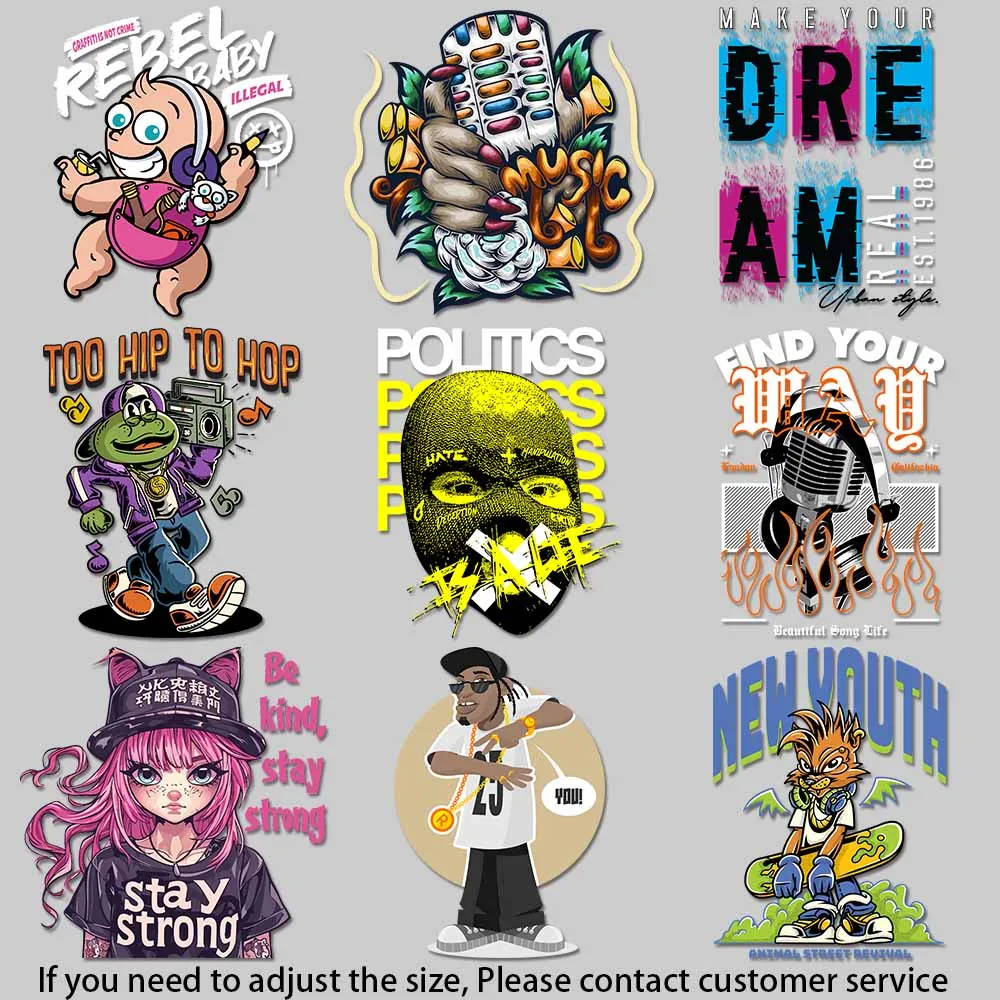 Trendy Skateboarding Animal Character Design Vibrant Music Remote Control Art Iron on Picture on Clothes DIY Decoration