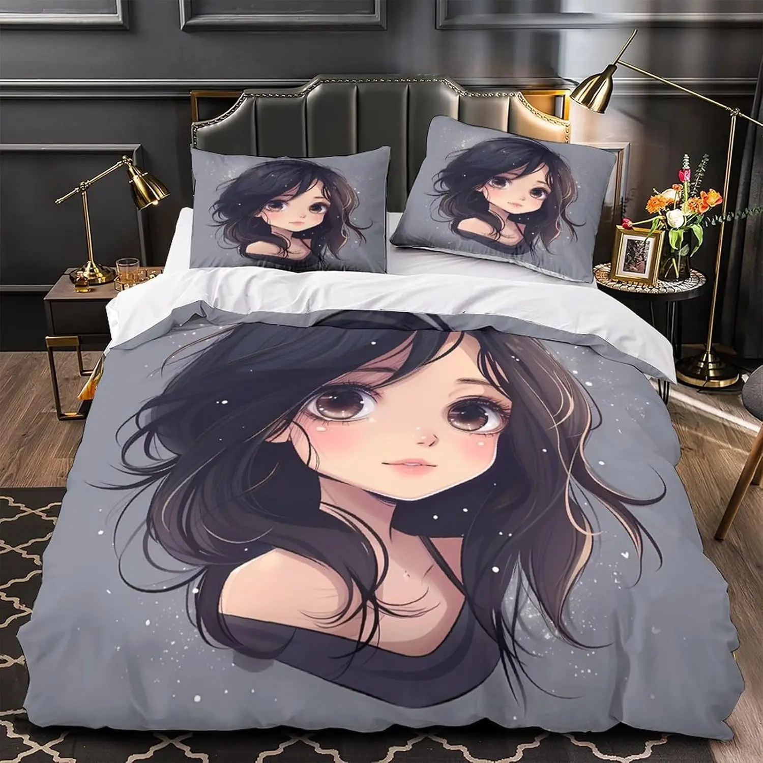 

Anime Girl Eyes Comforter Cover 135x200cm With 1 Pillowcase 3D Print Cartoon Cute Quilt Cover For Teens Adults
