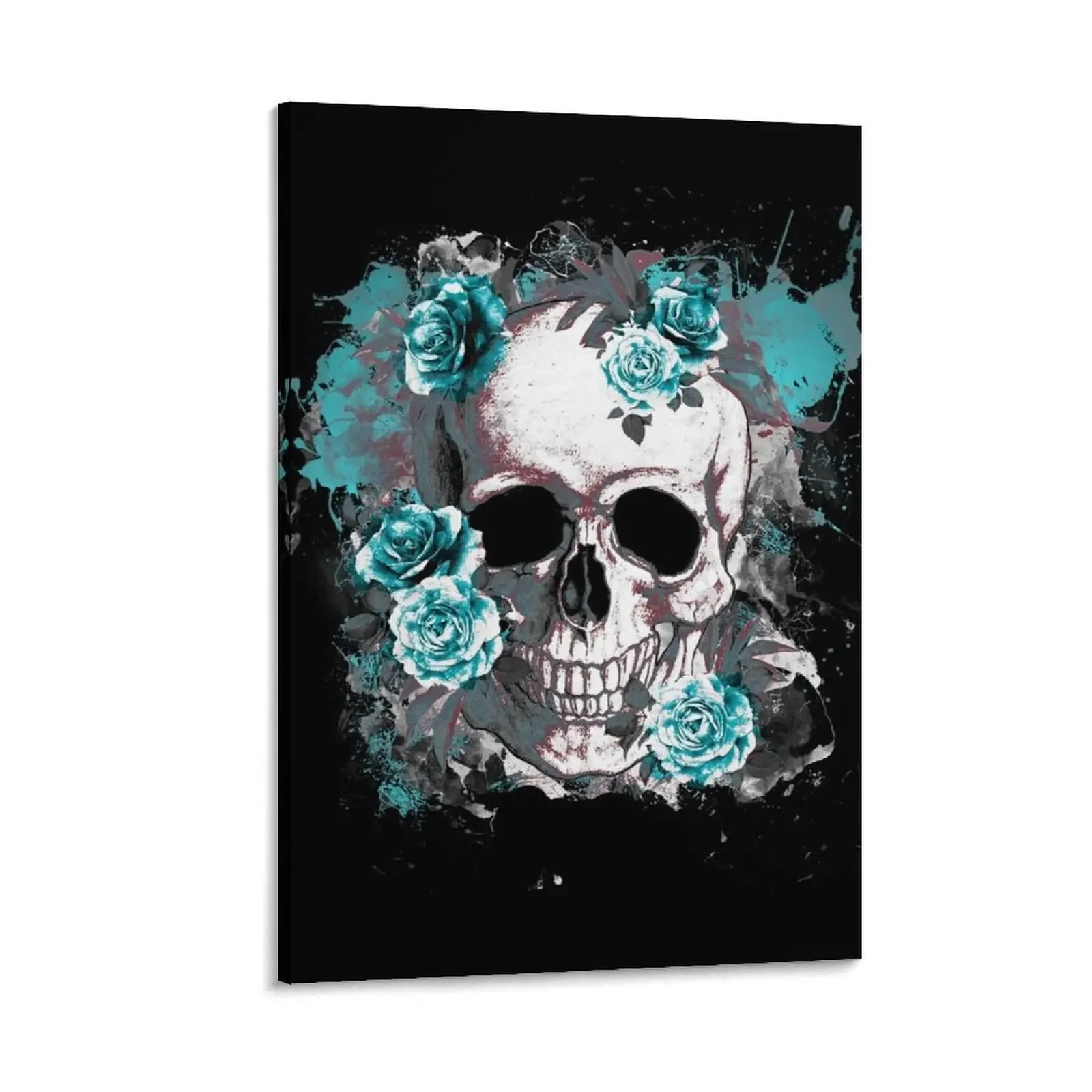 

Skull human anatomy floral, turquoise watercolor roses,mask cool, funny,cute Canvas Painting poster aesthetic