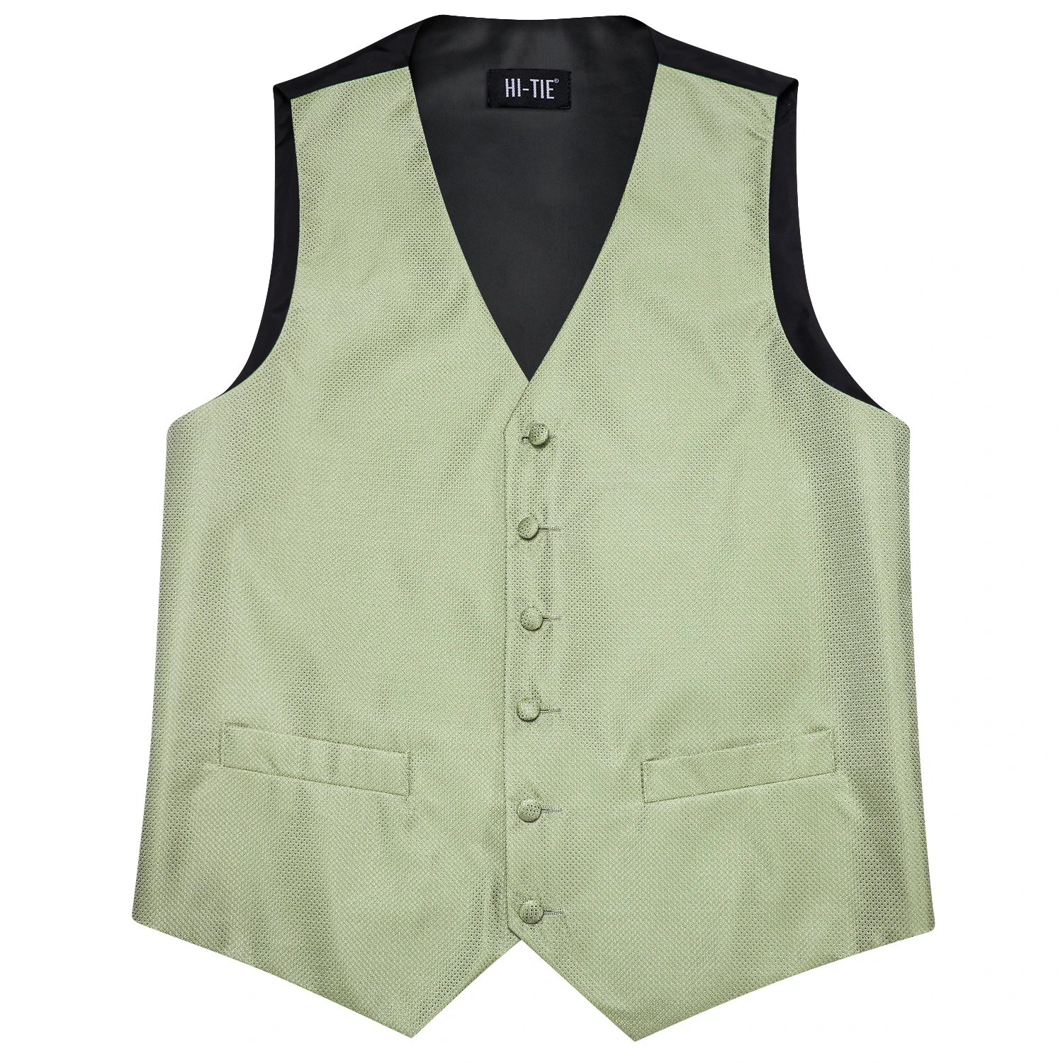 Salut-cravate soie hommes costume gilets 4PC tissé vert sauge solide gilet cravate poche carré boutons de manchette affaires robe de mariée taille veste