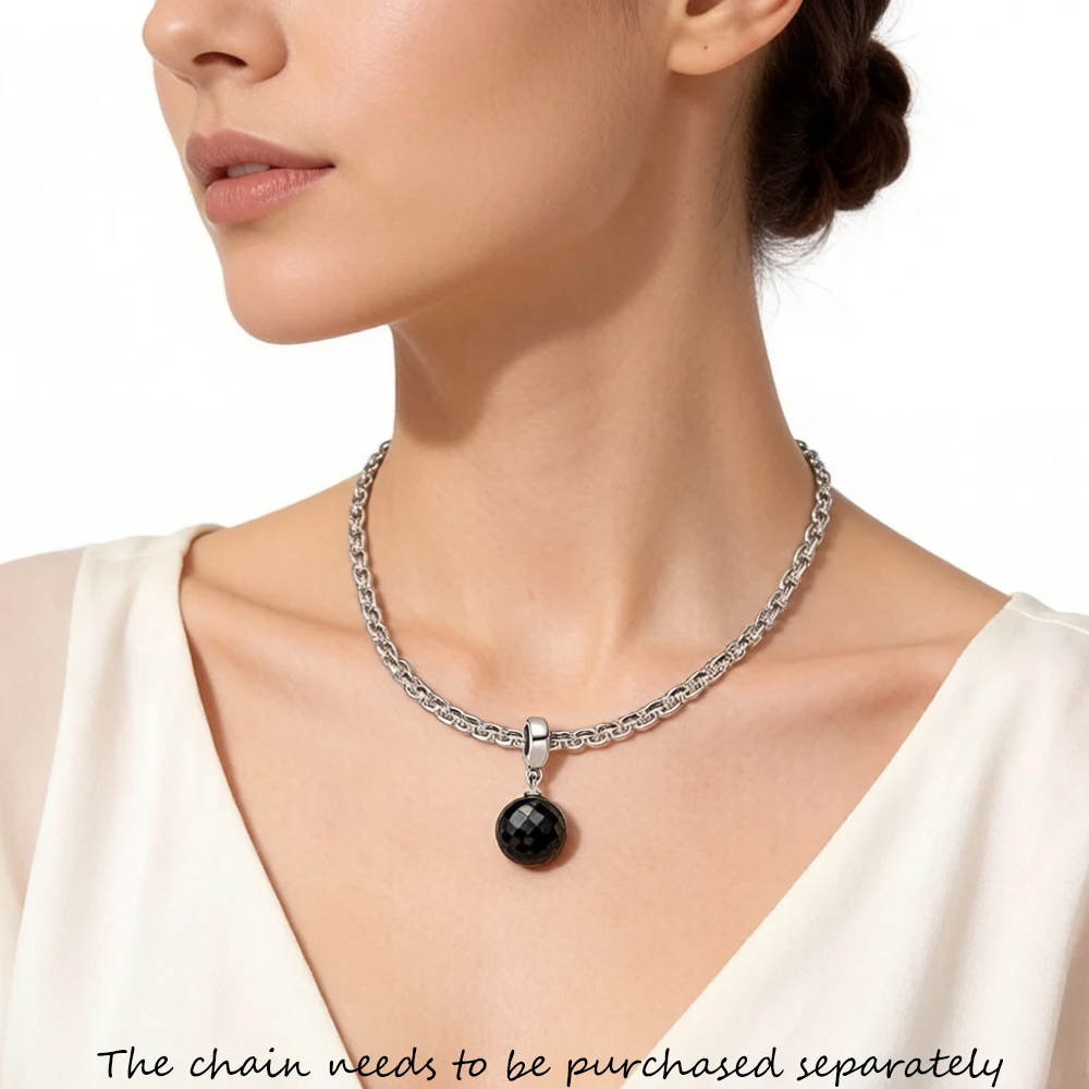 Black Gray Hanging Crystal 925 Sterling Silver Suncatchers Faceted Ball Pendant Charm For Women