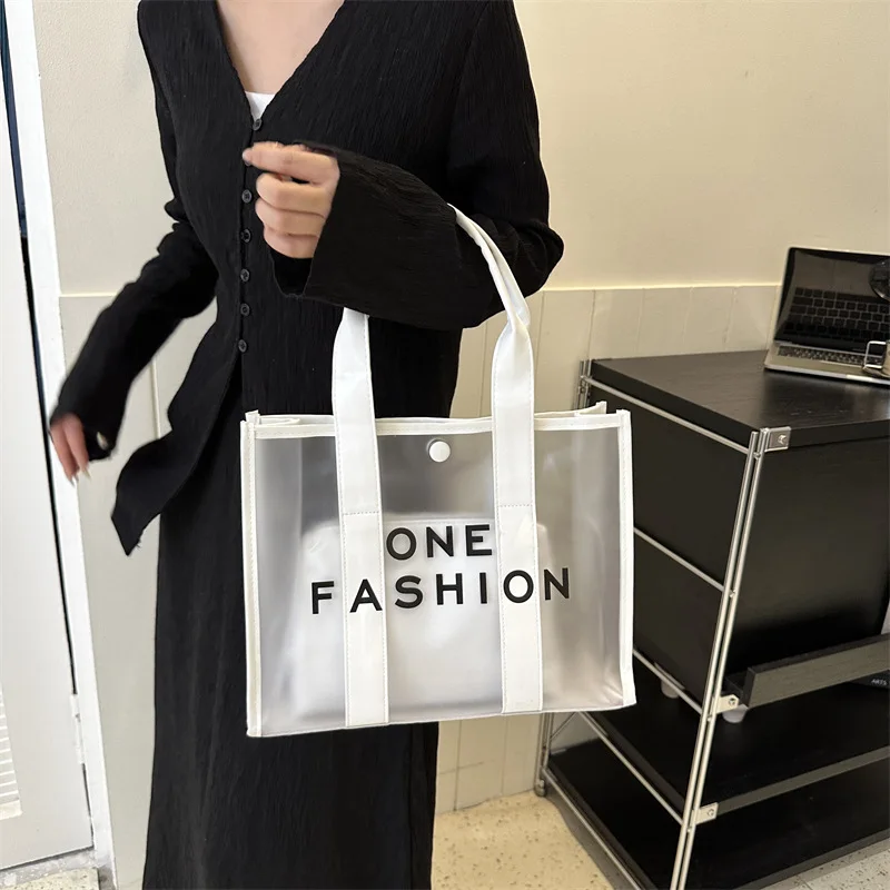 Clear Jelly Tote Bag Fashion PVC Women\'s Handbag Letter Shoulder Bag Summer Waterproof Beach Bags Large Crossbody Bags for Women