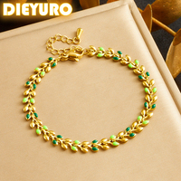 DIEYURO 316L Stainless Steell Green Olive Branch Bracelet Womens 2024 New Trend Concise Creative Idea Hand Chain Jewelry Gift
