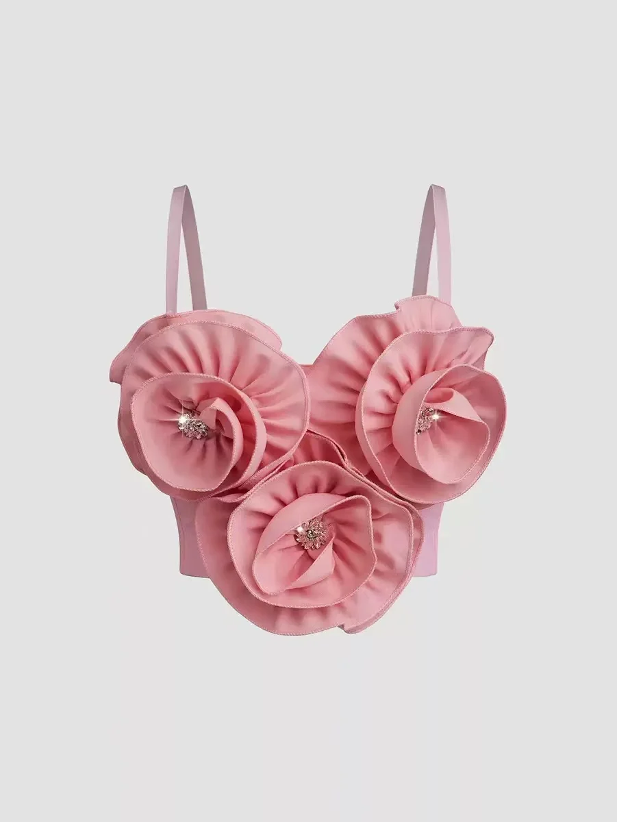 

French camisole with heavy beading and rhinestone straps, retro and elegant fishbone top with open back and small camisole