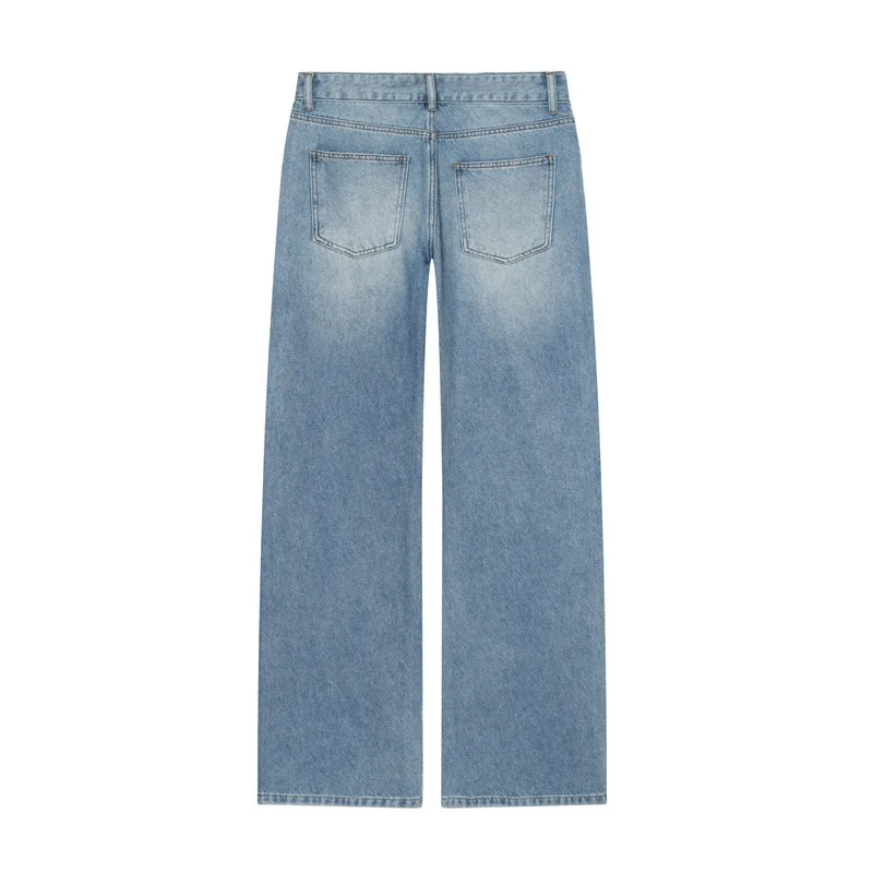 Withered Women's Clothing Wholesale 2026 New Style Simple Low Waist Sequined Wide Leg Jeans Women's Jeans Women's Denim Pants