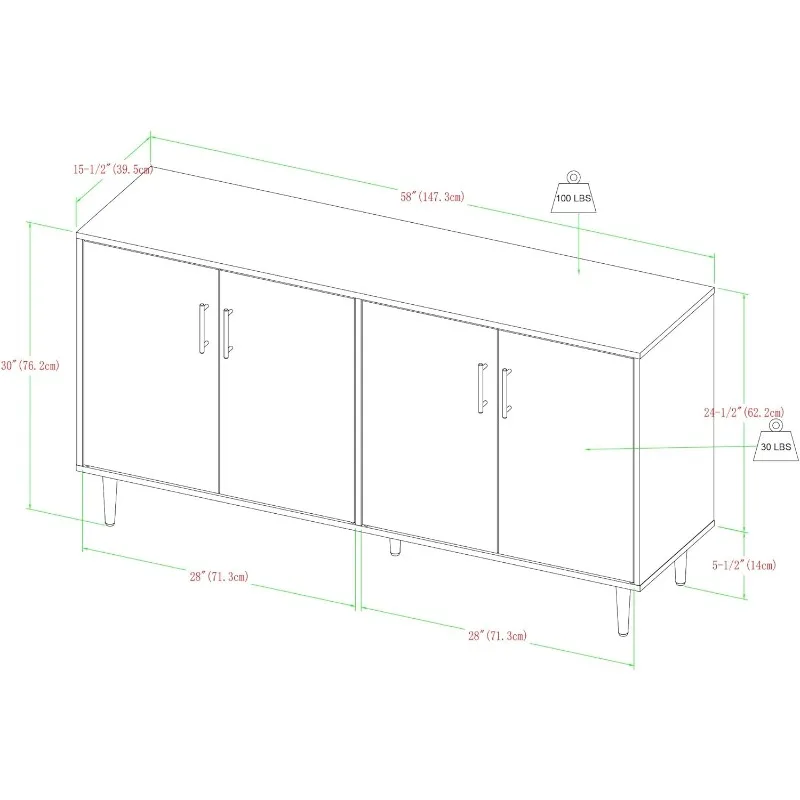 Modern 4 Door Bookmatch Buffet, 58 Inch