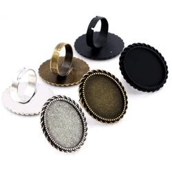 18x25mm 5pcs Black Antique Silver Plated Bronze Brass Oval Adjustable Ring Settings Blank/Base,Fit 18x25mm Glass Cabochons
