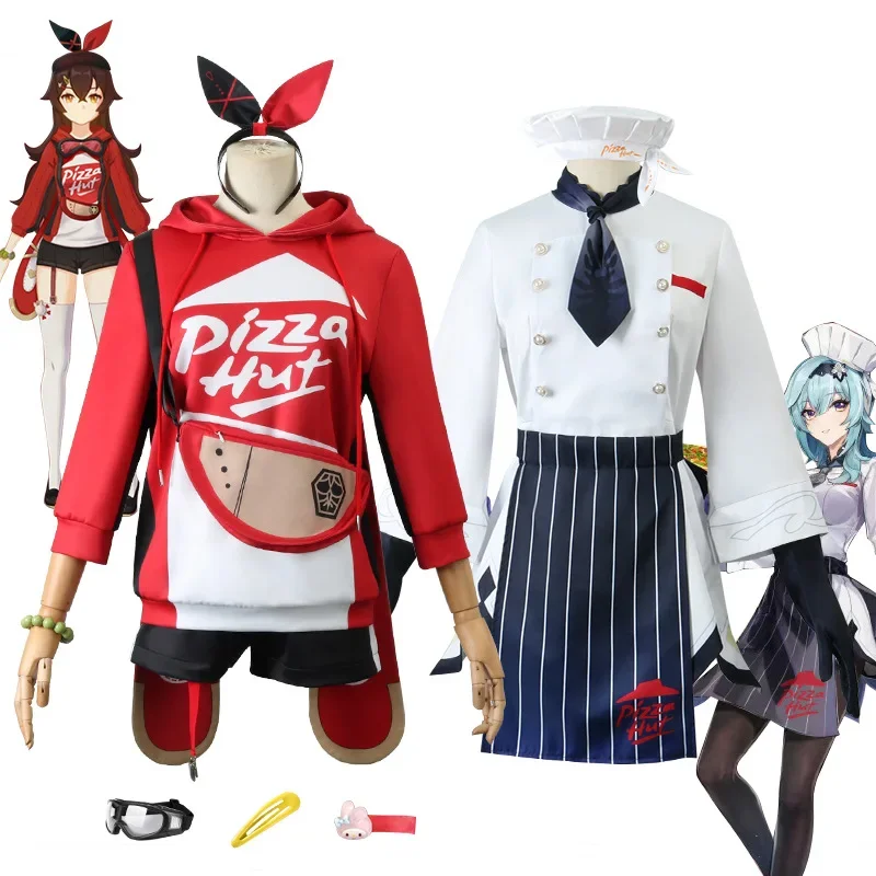 Genshin Impact Amber Cosplay Costume Eula Dress Women's Pizza Waiter Uniform Sets Halloween Anime Clothing MS6717