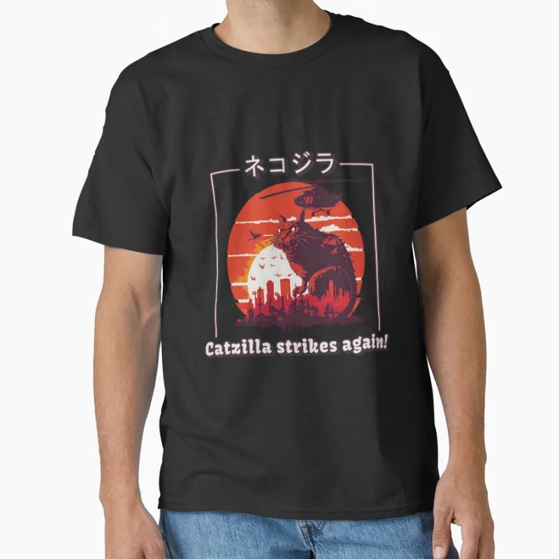 

The Battle for Tokyo Japanese Art Funny Cat Catzilla king of monster 100% cotton printed t shirt large size Adult tops S-6XL
