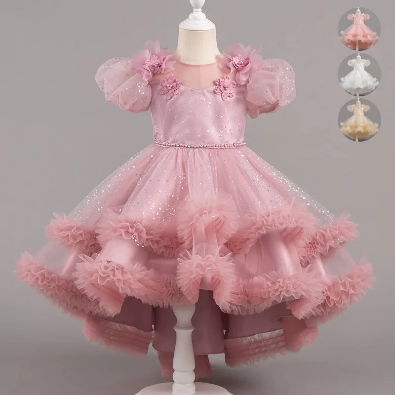 

Праздничное платье для детей 4-12 лет, одежда для дня рождения, свадьбы, дня рождения, официальное сетчатое пышное милое платье принцессы для девочек