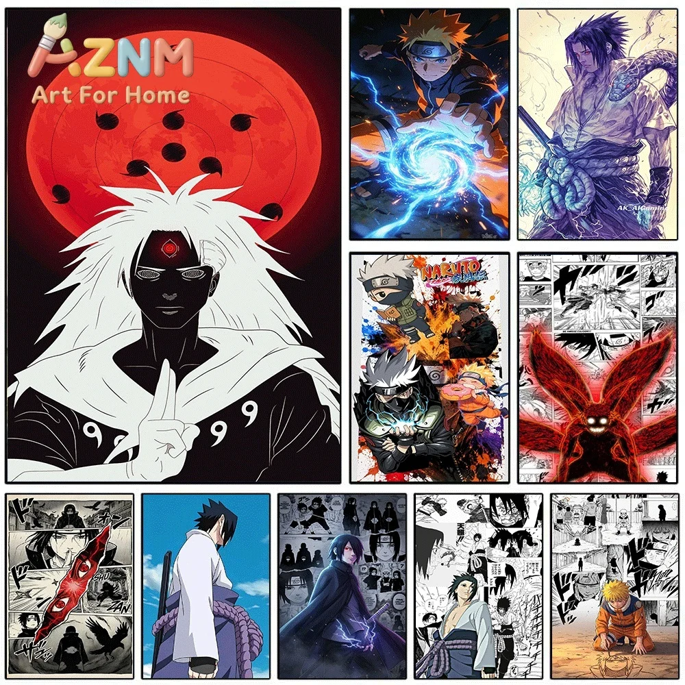 Anime Naruto Canvas Wall Art Madara Uchiha Rinne Sharingan Red Moon Background Poster Unframed Canvas Painting Bedroom Living