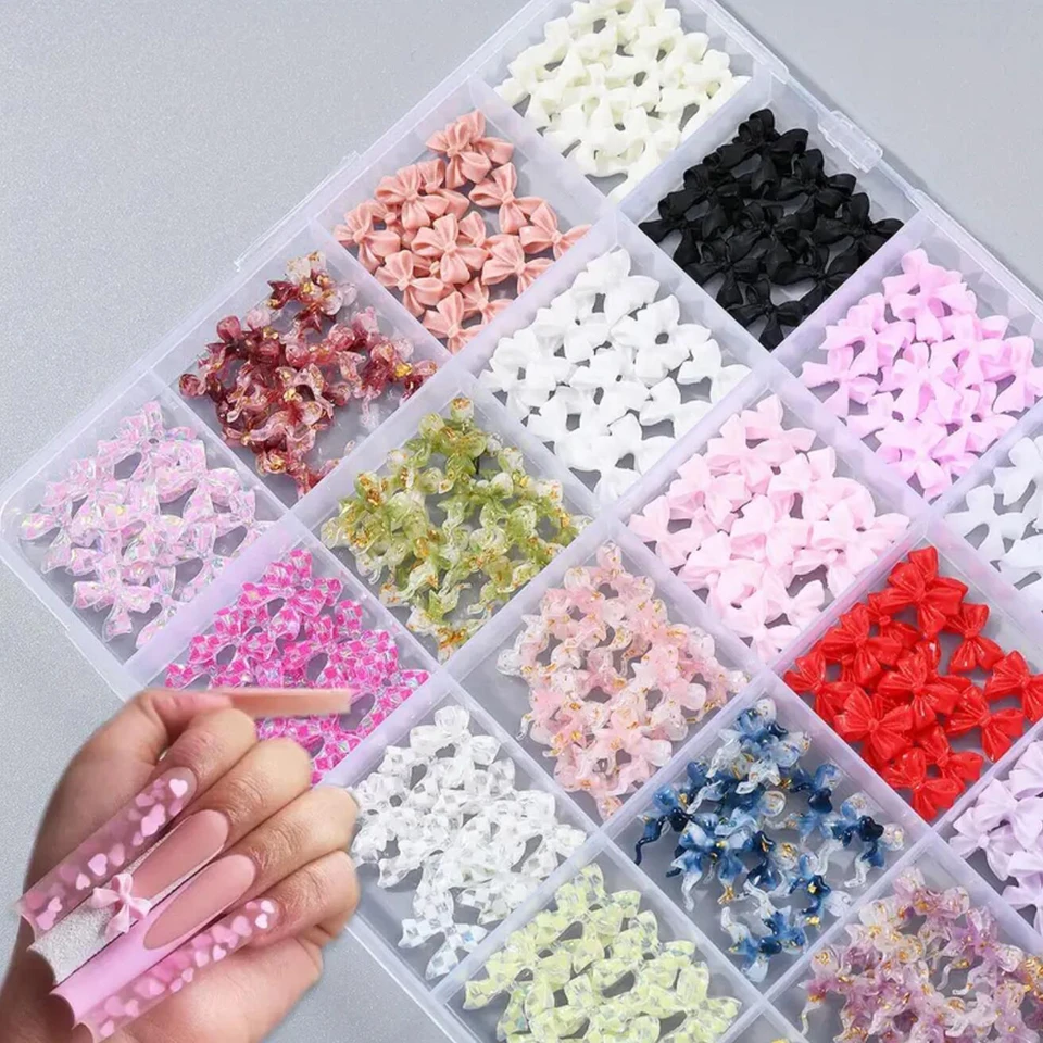 12/24Grids 3D Mixed Rose/Bow/Fruit/Pearl Nail Charms Flower