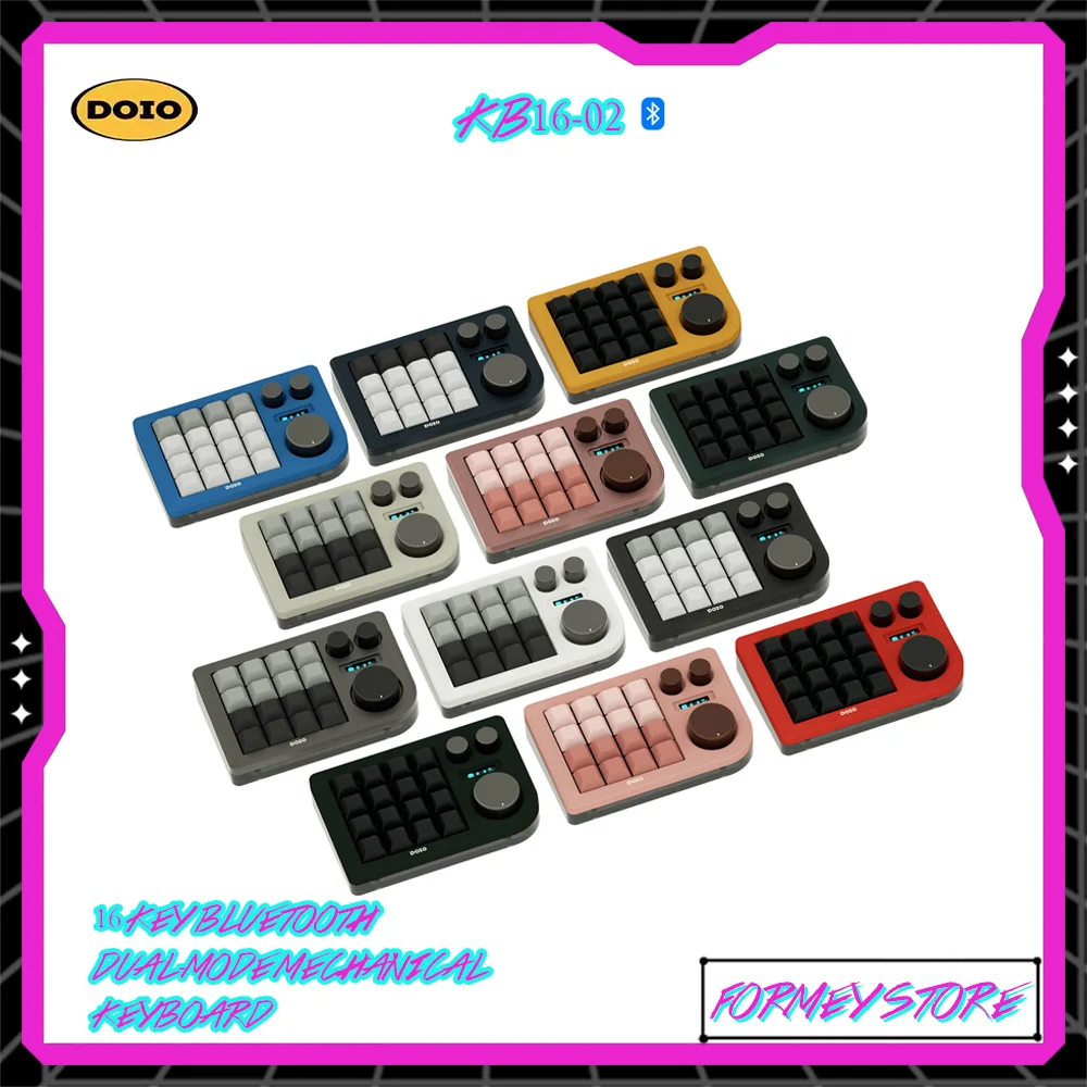 DOIO KB16-02 Mechanical Portable RGB Backlight Keyboards Customized Bluetooth Type-C Dual-mode Wireless 16Keys Designer Keypad