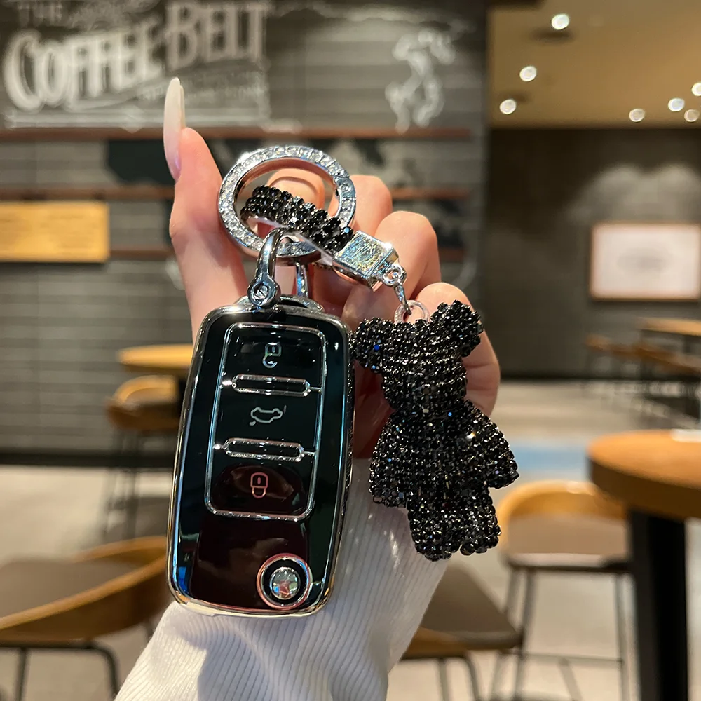 폭스바겐 폴로 티구안 파사트 골프 6 제타 라비다 스코다 보라 옥타비아용 자동차 키 커버 케이스, 포브 쉘 소프트 TPU 케이스 키체인