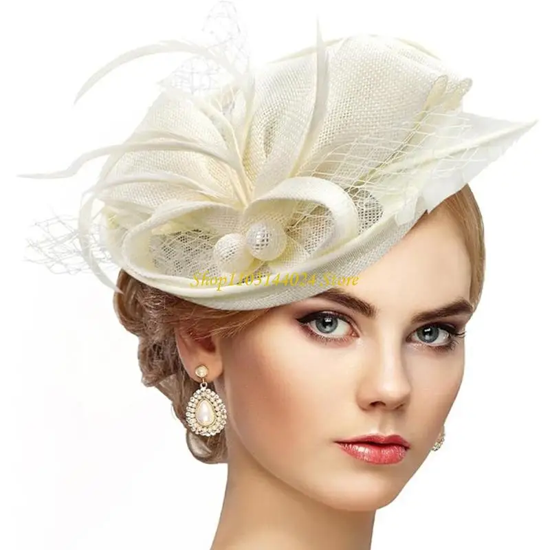 

N5KE Widely Brimmed Tea Party Hat With Decorative Plume For Formal Gatherings