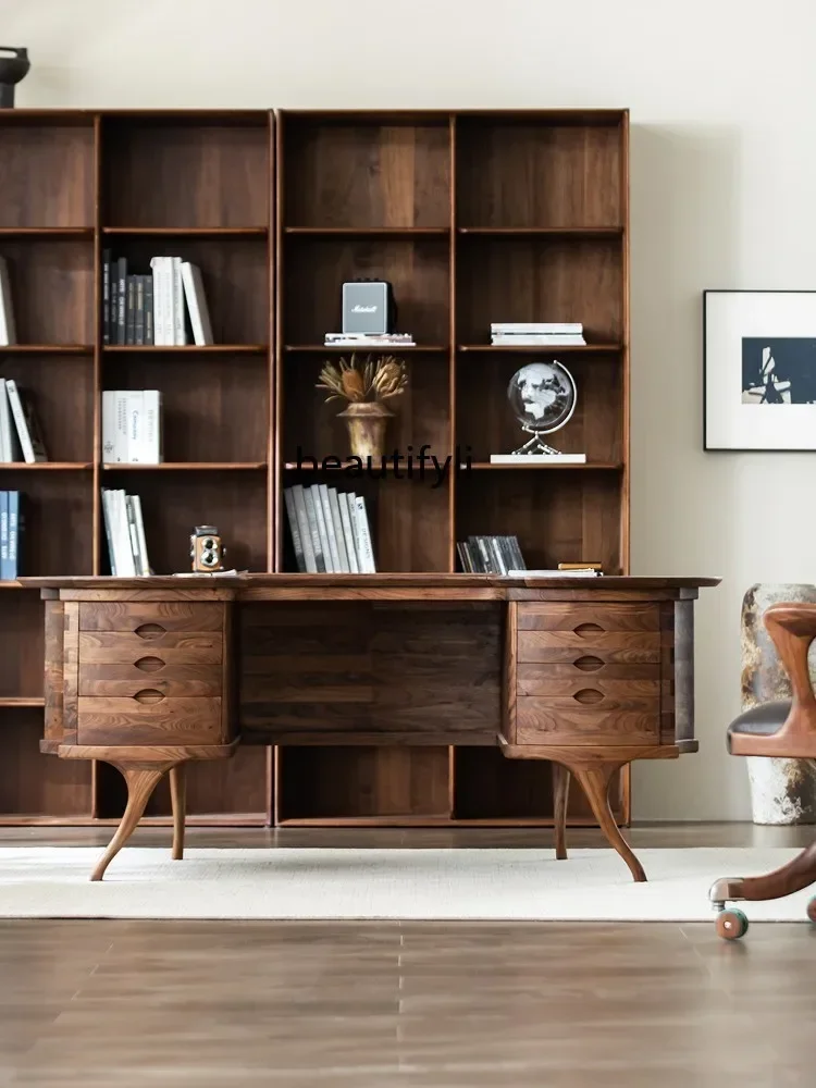 1l| North American Black Walnut Solid Wood Desk Italian Nordic Study Boss Computer Desk