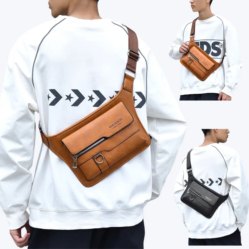 Men's Crossbody Shoulder Bags High Quality Chest Bags for Men Fashion Business Man Messenger Bag PU Leather Waist Bags