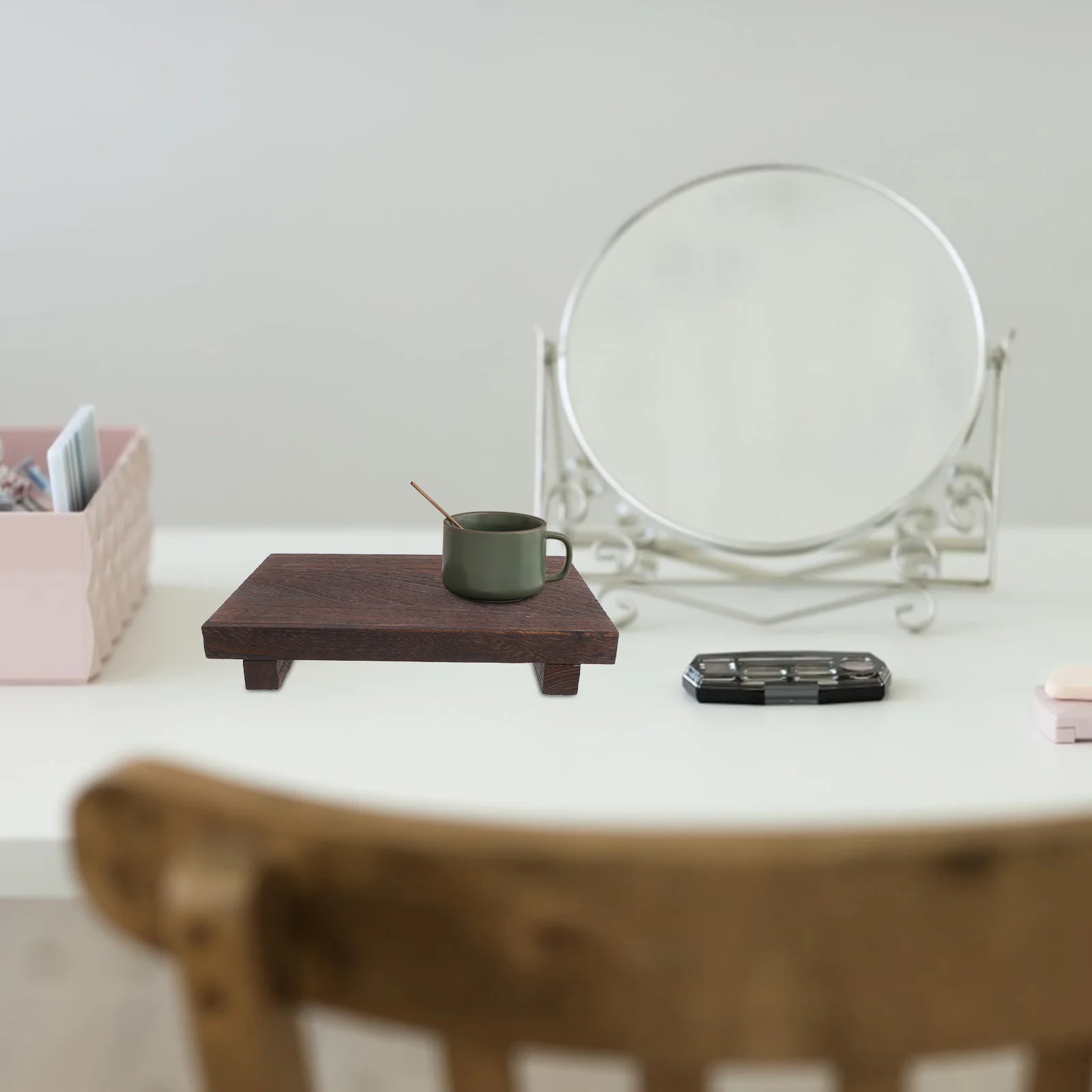 

Wooden Square Shelf for Desk Multi-Functional Photo Display Board Collectibles Organizer Home Office Decor Wooden Display Shelf